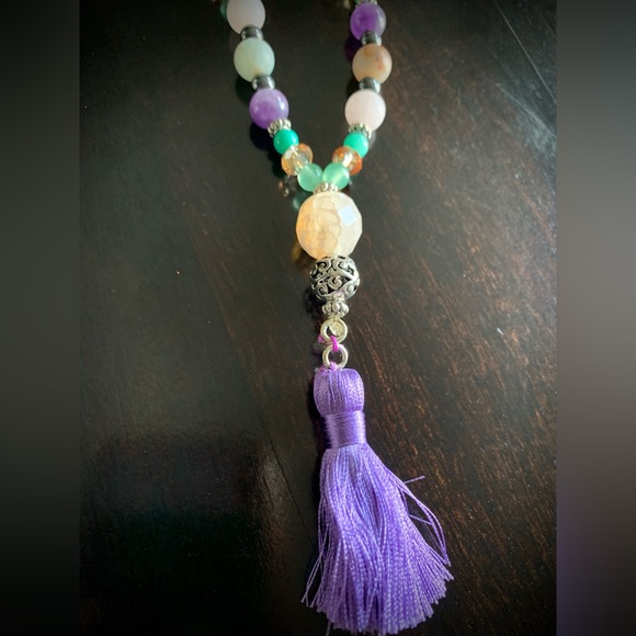 Mala Prayer Bead Necklace 14" with matching stretchy bead bracelet - Picture 4 of 8